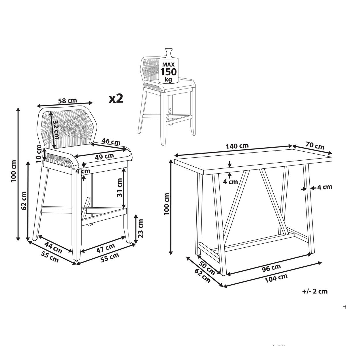 BISTRO-SET 2-Sitzer Heller Holzfarbton Talamone - Hellbraun/Beige, Holz - Beliani