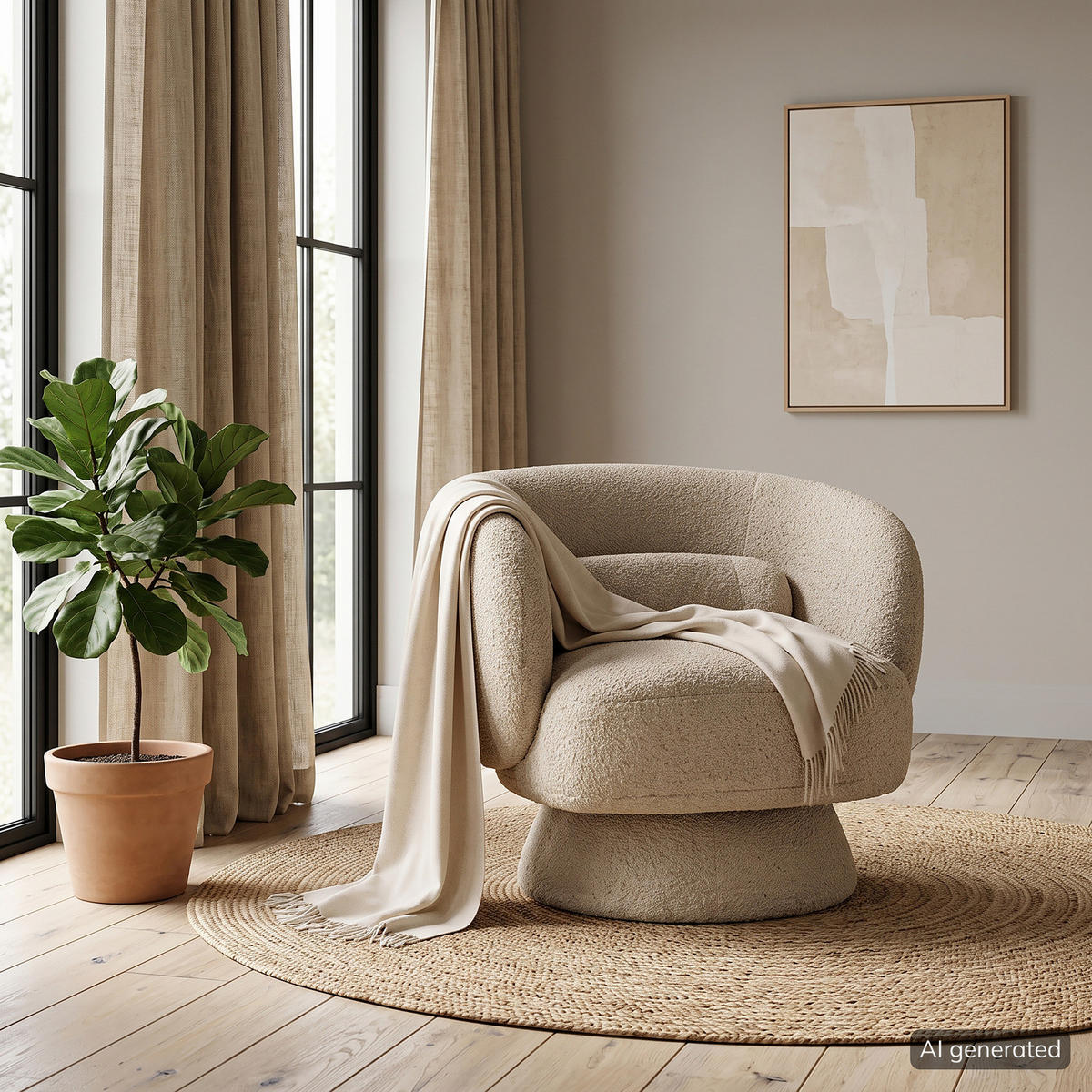 DREHBARER LOUNGESESSEL - Massivholz / Textil - Taupe, Textil (78/71/76cm) - home24