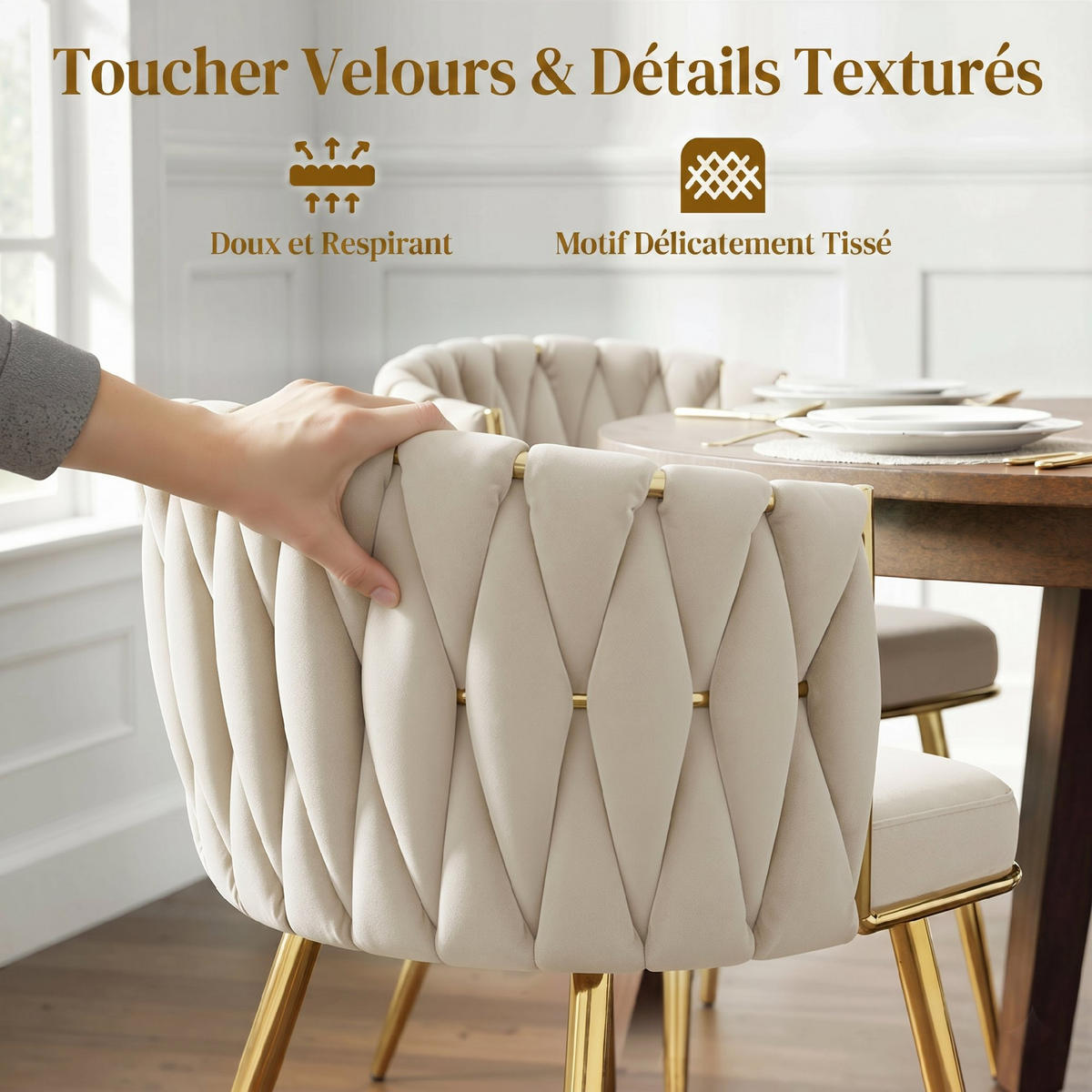 STUHL Creme 2er-Set 58/57/72 cm - Goldfarben/Creme, Textil/Metall (57/72/58cm) - PANGIVO