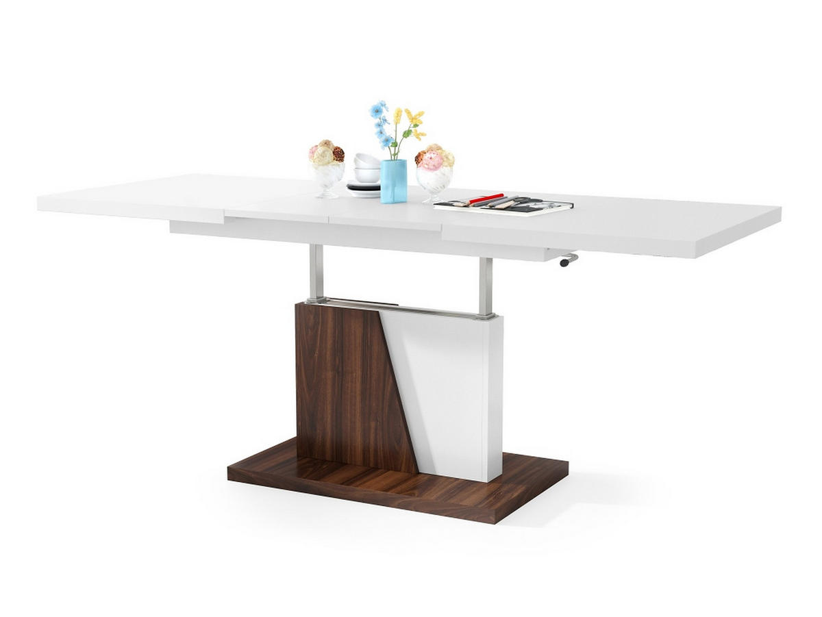 COUCHTISCH rechteckig Weiß matt - Nussbaum ausziehbar höhenverstellbar - Nussbaumfarben/Weiß, Holzwerkstoff (70/120/60cm) - designimpex