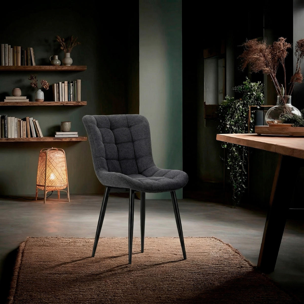 STÜHLE 4er-Set aus gesteppstem Stoff mit Metallfüßen 62/49,5/48 cm - Dunkelgrau, Textil (62/49.5/77.5cm) - Calicosy
