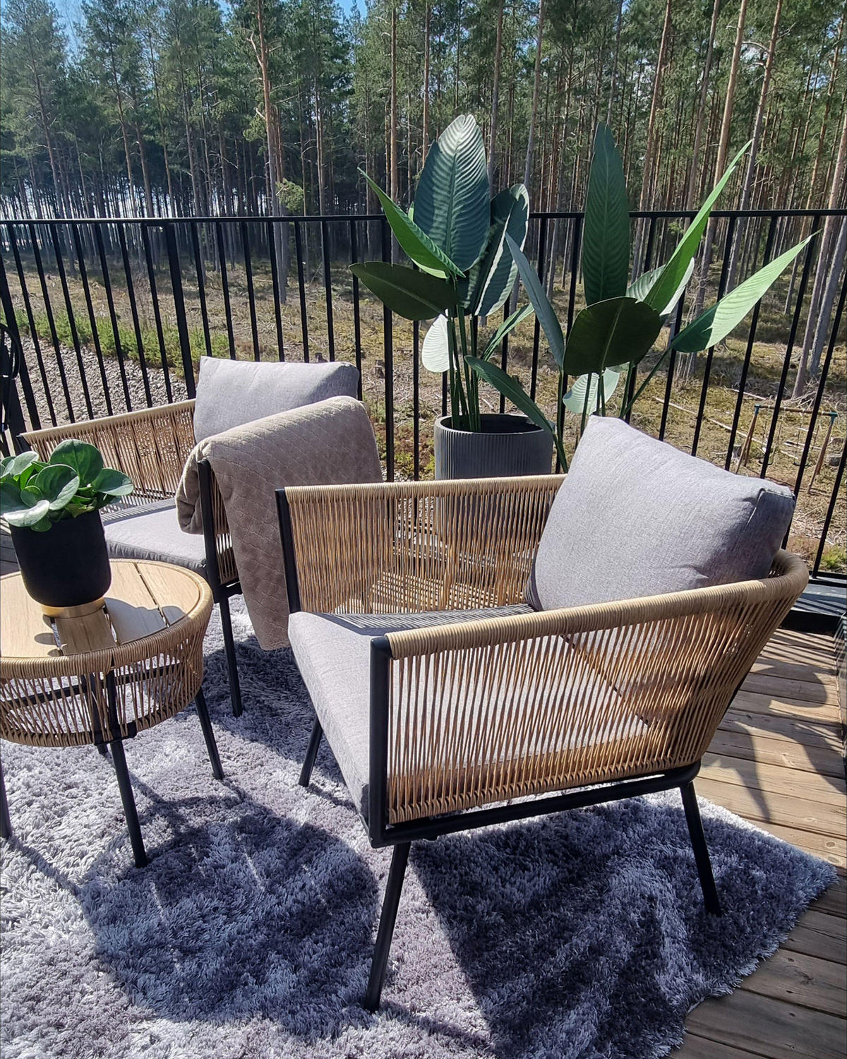 SET DE BALCON cu 2 locuri ratan natural perne gri Gargano - maro/gri, material plastic/material textil - Beliani