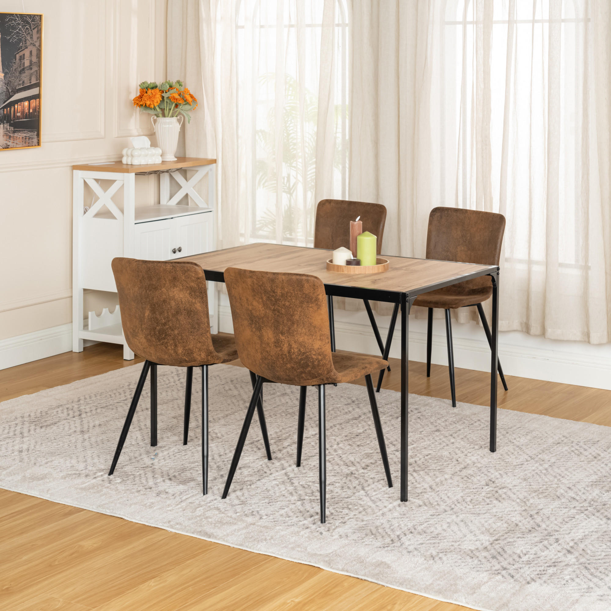 ESSTISCH SET dunkles Holz und Braun - Braun, Holzwerkstoff/Metall (120/75/80cm) - Urban Meuble