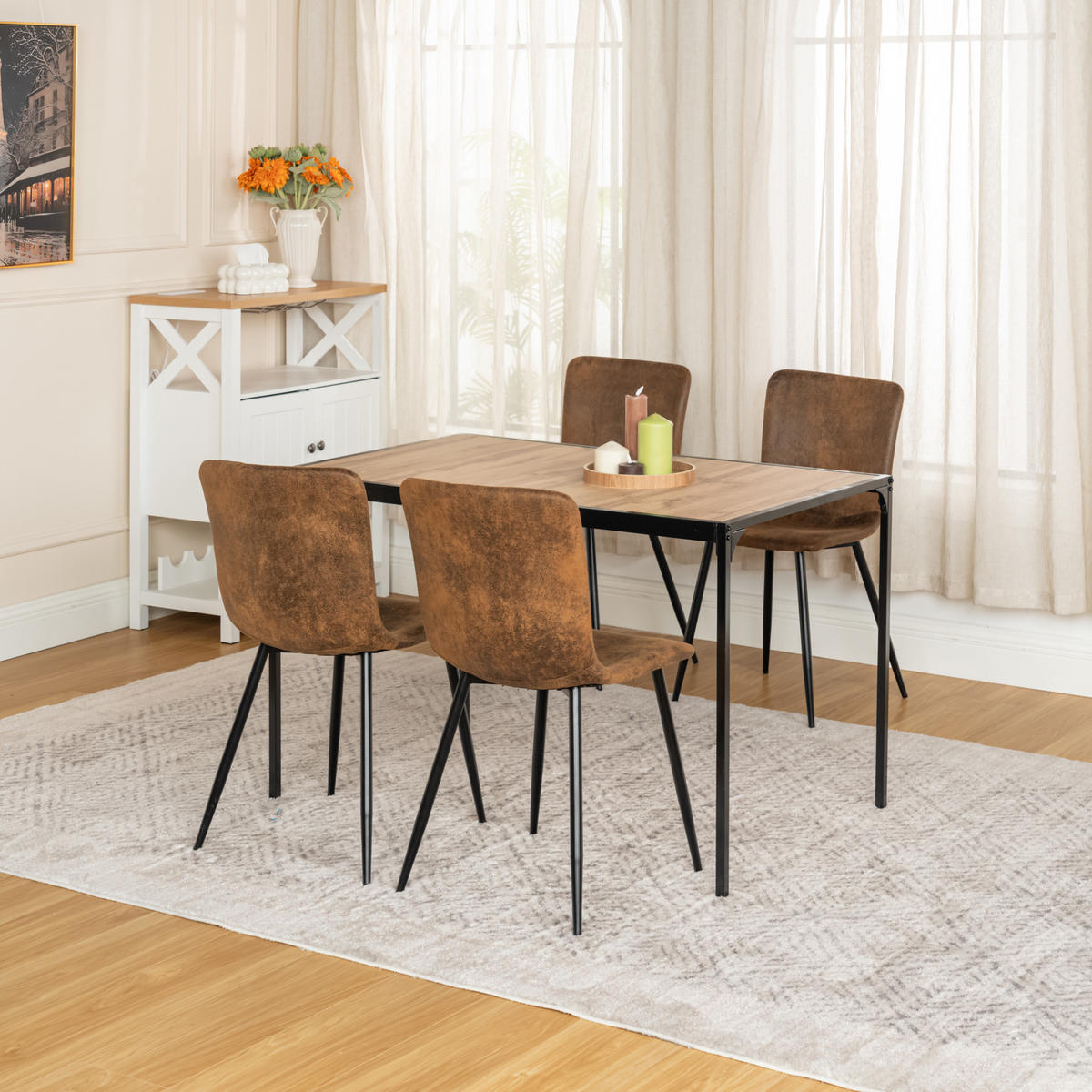 ESSTISCH SET dunkles Holz und Braun - Braun, Holzwerkstoff/Metall (120/75/80cm) - Urban Meuble