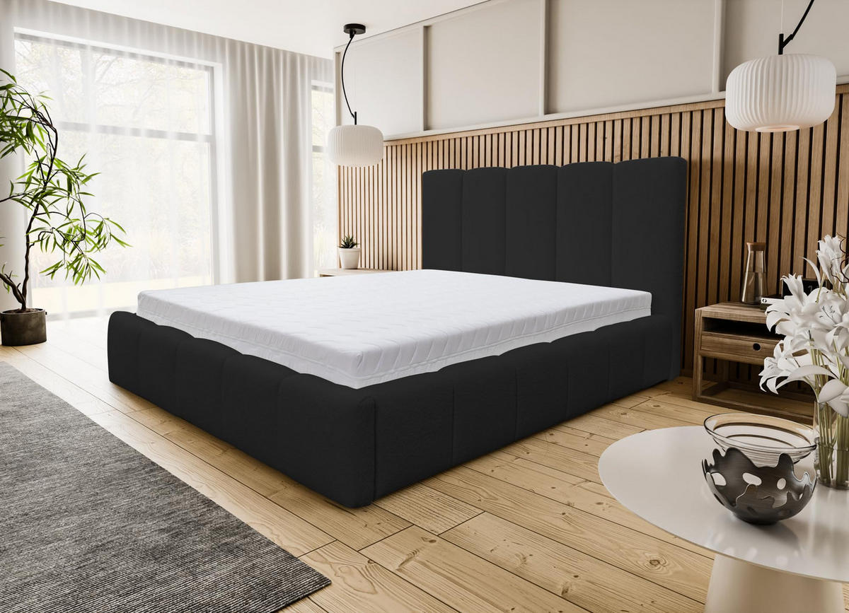 POLSTERBETT MARCO mit Bettkasten Boucle (Schwarz, 180 x 200 cm) - Schwarz, Holzwerkstoff (180/200cm) - VENASI MÖBEL