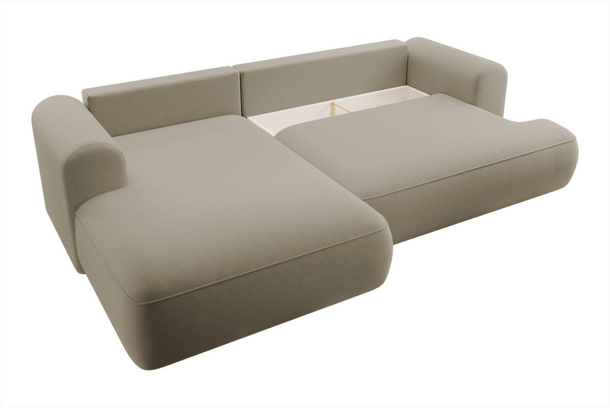 ECKSOFA Ovo Beige Velours - Beige/Schwarz, Kunststoff/Textil (260/165cm) - Selsey