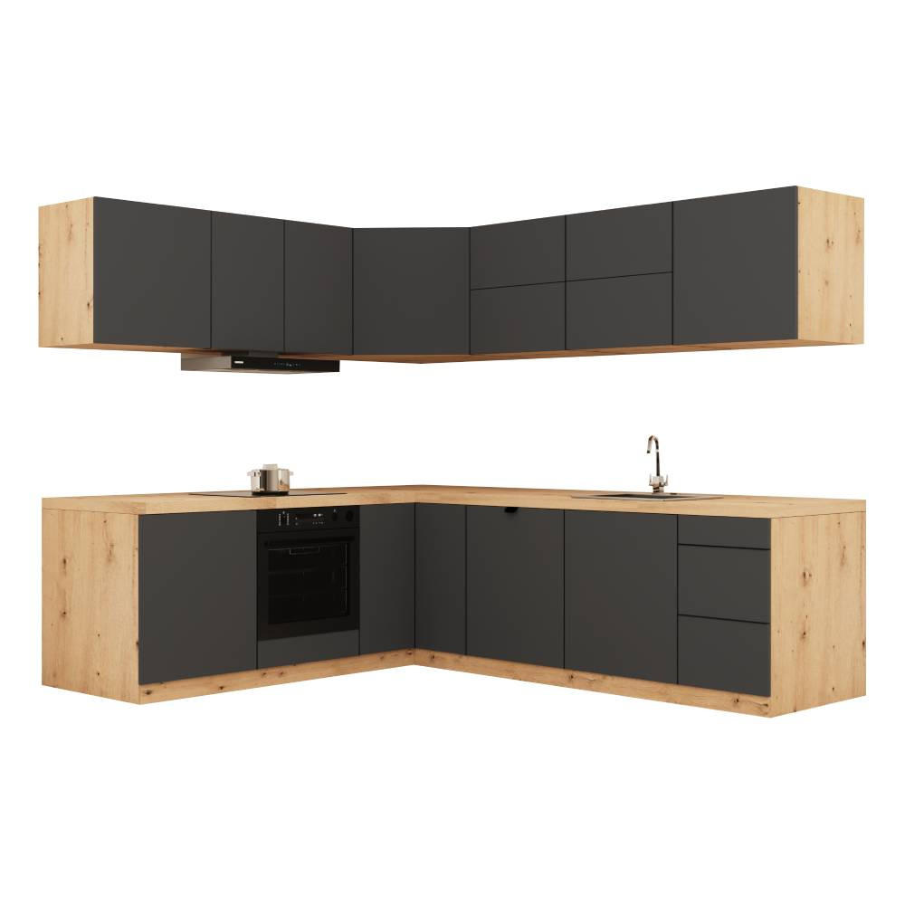 WINKELKÜCHE 240 cm x 200 cm- Langen KL25-M240 - in Grau/Matt - Grau, Holz (440/212/52cm)