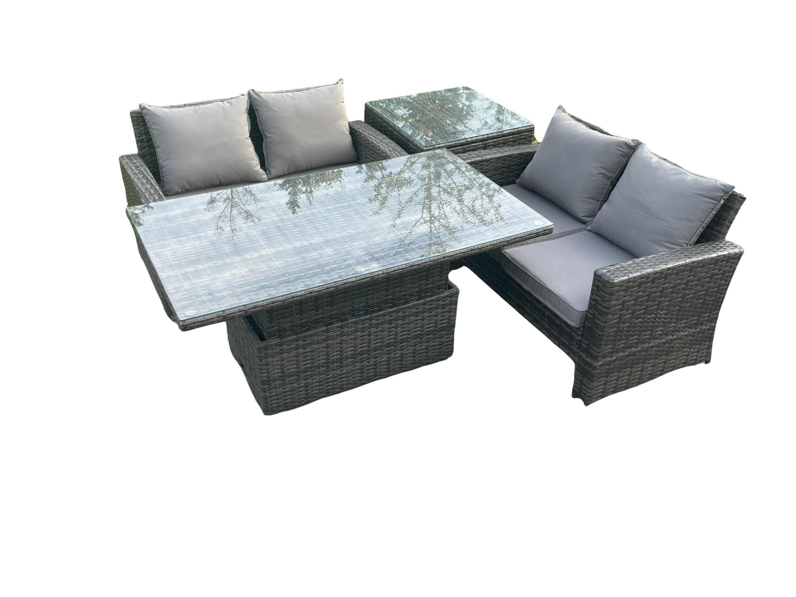 GARTENMÖBEL SET mit höhenverstellbarer Tisch Polyrattan Dunkelgrau 8-Sitzer - Dunkelgrau, Metall - Fimous