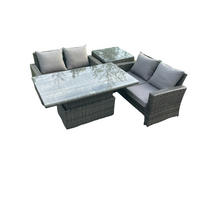 GARTENMÖBEL SET mit höhenverstellbarer Tisch Polyrattan Dunkelgrau 8-Sitzer - Dunkelgrau, Metall - Fimous
