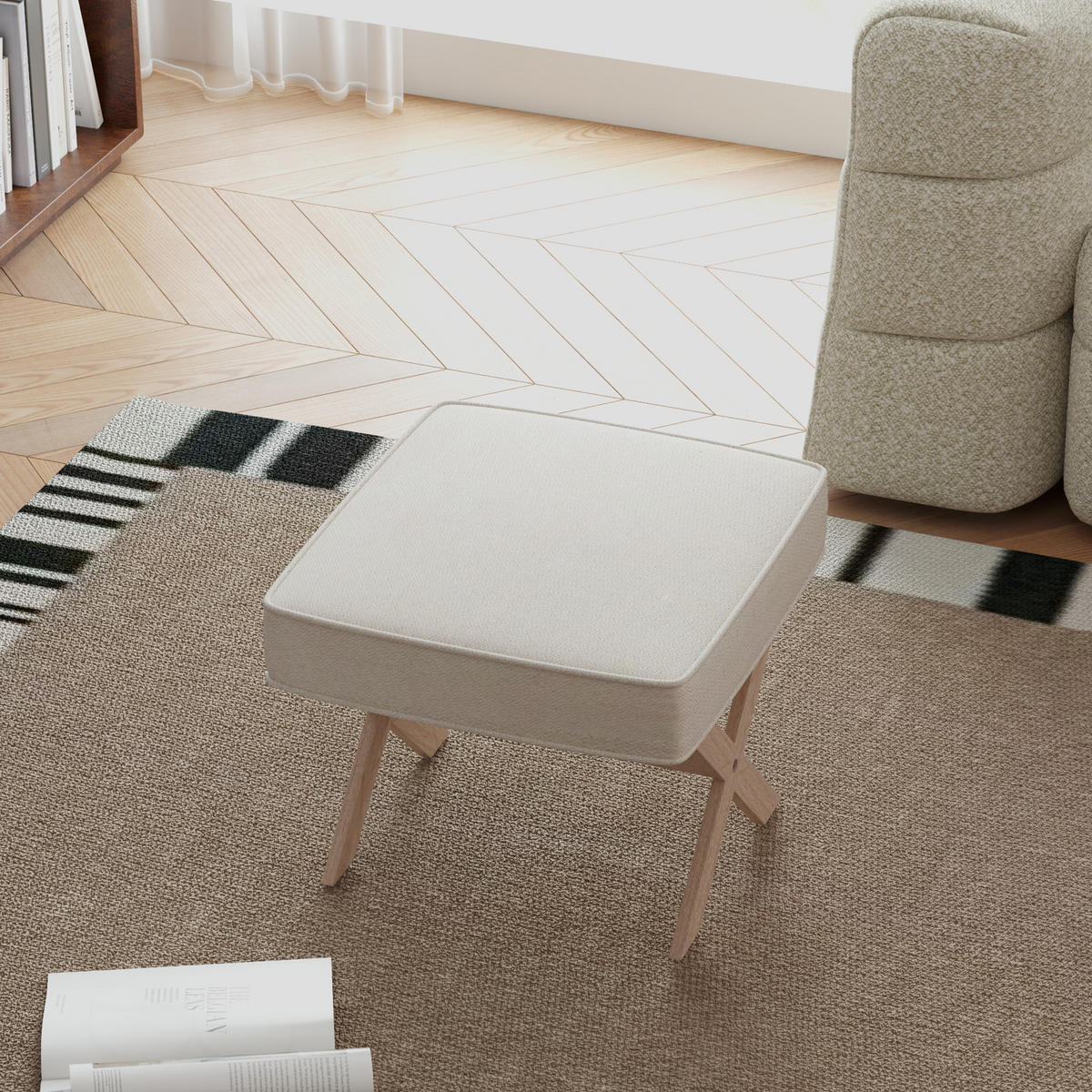 SITZHOCKER, Polsterbank mit Leinenoptik, Beige - Beige, Kunststoff (51/42/47cm) - HOMCOM