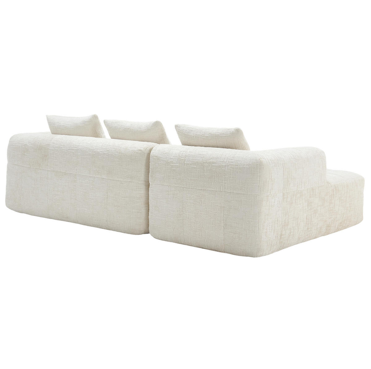 ECKSOFA 250/158/60 cm mit Chaiselongue, 3 Kissen und Seitentaschen, Chenille, Beige - Weiß, Textil (158/250cm) - Redom