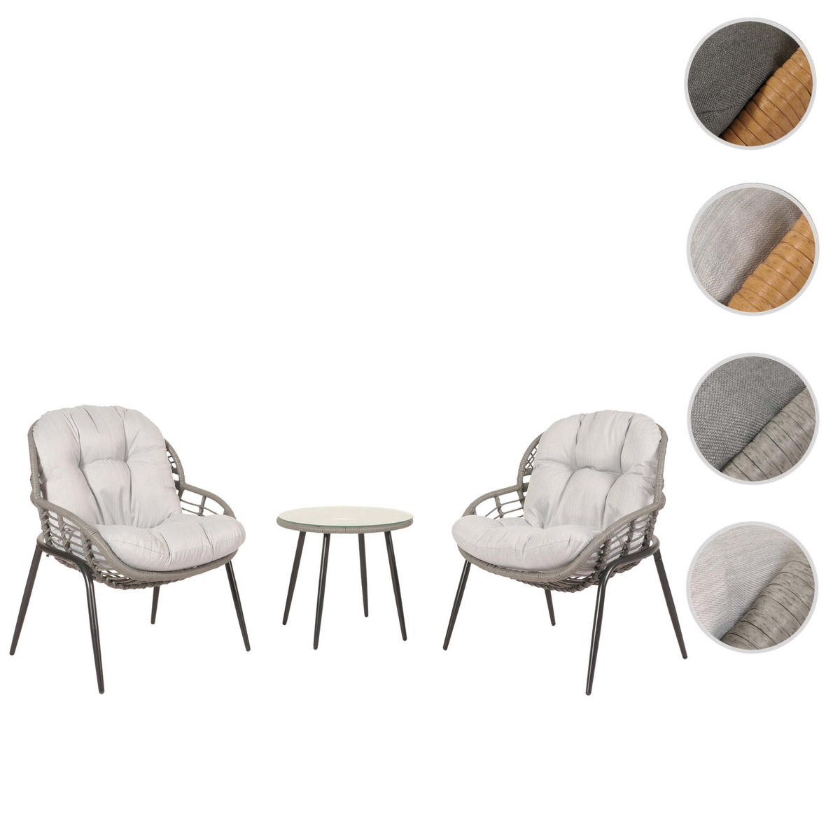 POLY-RATTAN GARNITUR Grau, Hellgrau - Hellgrau/Grau, Kunststoff - MCW