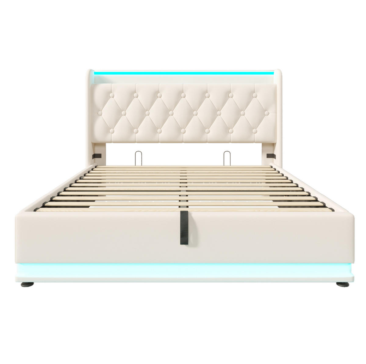 POLSTERBETT aus PU 160x200 cm Weiß mit Bettkasten, LED-Beleuchtung, USB- und Typ-C-Anschluss - Weiß, Leder (160/200cm) - IVMEU