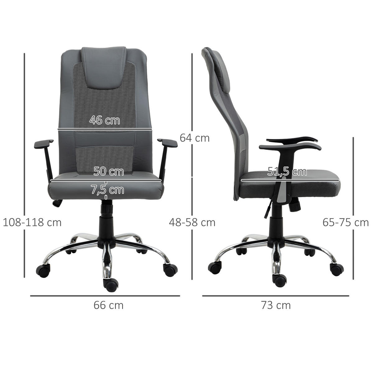 BÜROSTUHL, Drehstuhl, Grau - Grau, Textil (73/118/66cm) - Vinsetto
