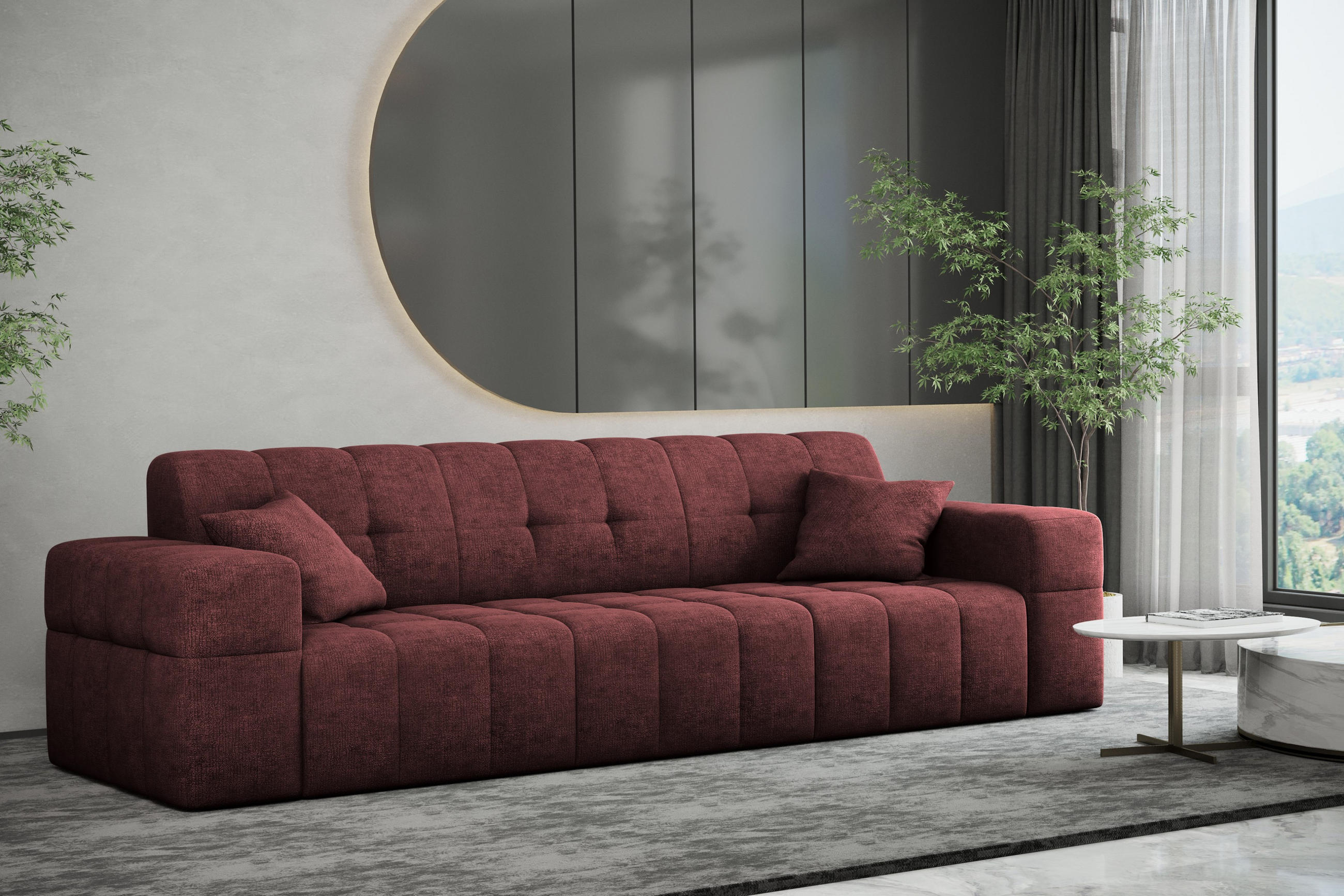 SOFA 3 Sitzer NIMES Stoff Perfect Harmony Rotwein - Rot, Holz (245/82/92cm) - Kaiser Möbel