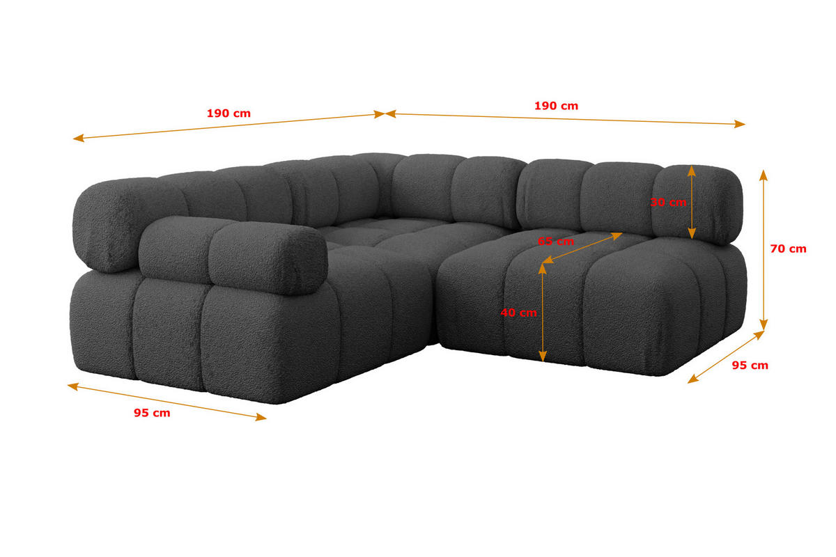 ECKSOFA modulares Sofa Mende-L1 - 190x190x70 cm Grau Bouclé - Grau, Holzwerkstoff/Textil (190/190cm) - ALTDECOR