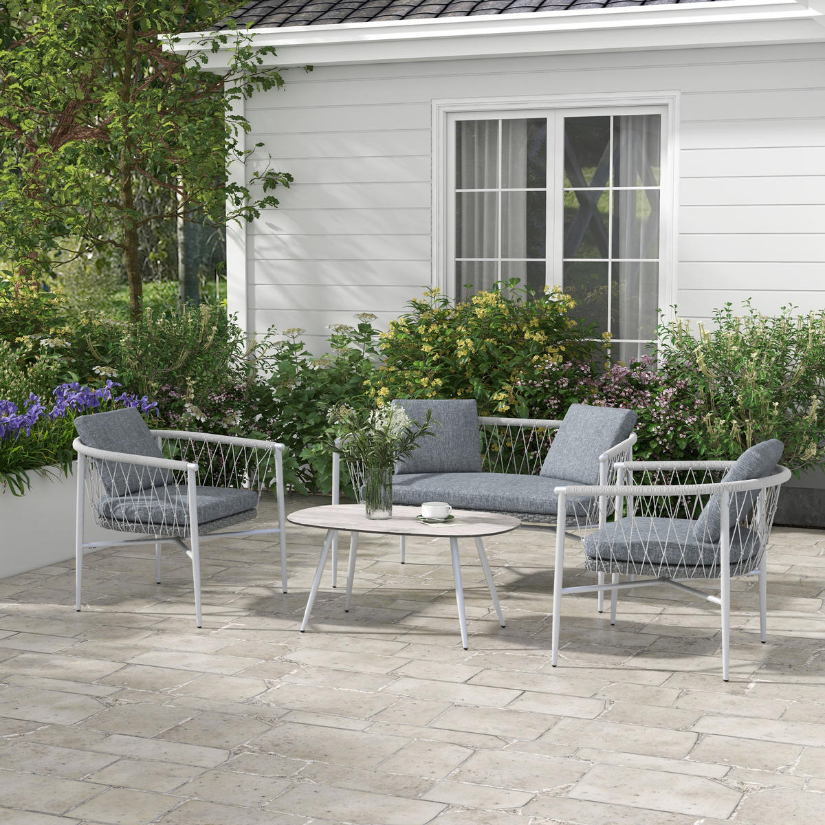 GARTENMÖBEL Set, PE Rattan, Grau - Grau, Kunststoff - Outsunny