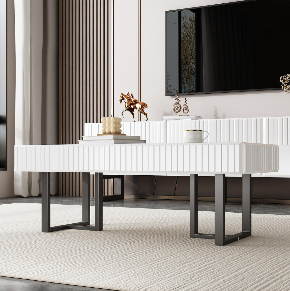 COUCHTISCH aus MDF und Spanplatte 110x50,5x41 cm Weiß-Schwarz mit hochglänzender Tischplatte - Weiß, Holzwerkstoff (110/50.5/41cm) - IVMEU