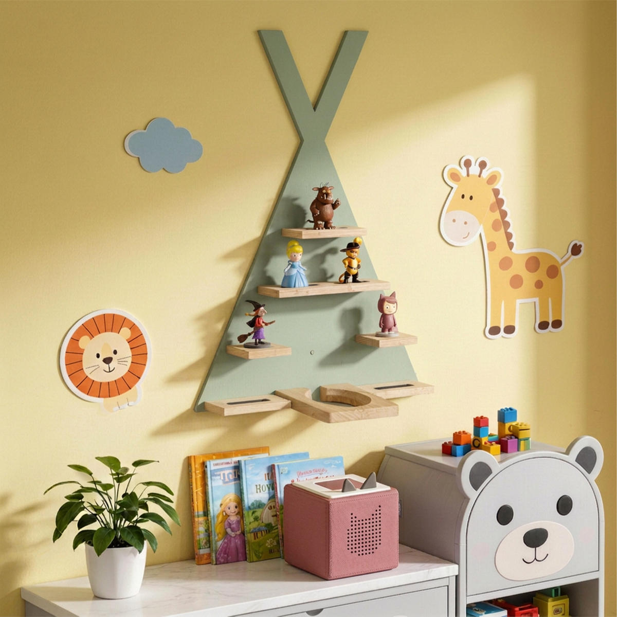 WANDREGAL Salbei für Toniebox Zeltform - Grün, Holz/Holzwerkstoff (49/69/9cm) - Relaxdays