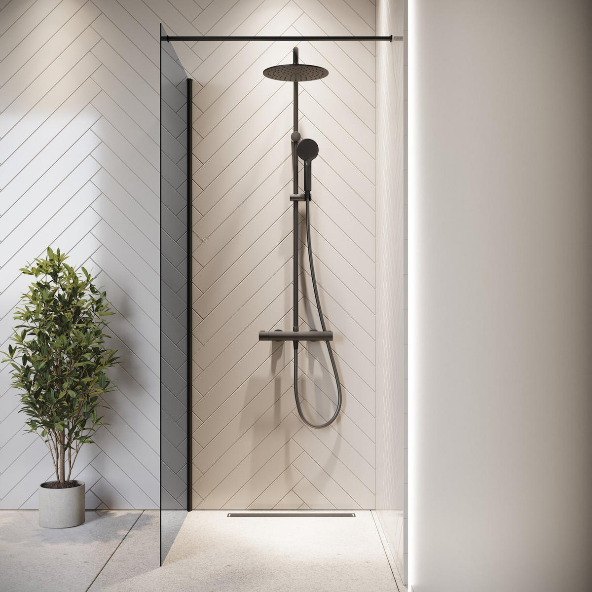 DUSCHWAND Rizani - 100 x 200 cm - Schwarz - Walk-In Duschabtrennung aus Rauchglas - Anthrazit/Schwarz, Glas (100/200cm) - Badplaats