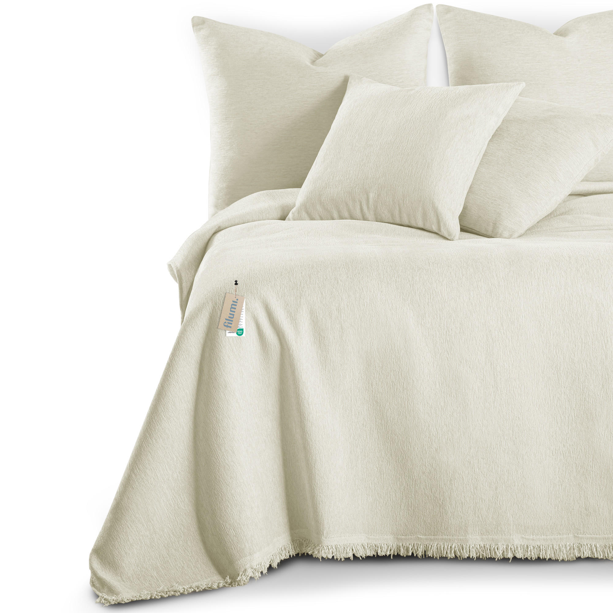 TAGESDECKE TALO mit Fransen Creme 220x240 - Creme, Textil (220/240cm)