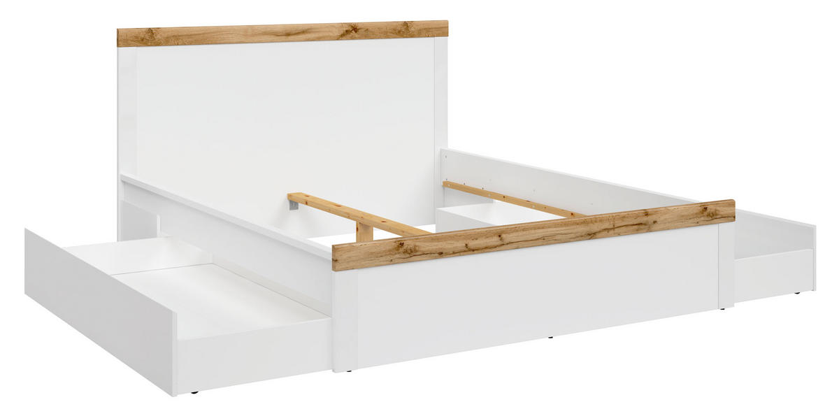 BETT Holten weiß / Eiche Wotan 169 / 200 / 100,5cm - Eichefarben/Weiß, Holz/Holzwerkstoff (160/200cm) - Feldmann-Wohnen