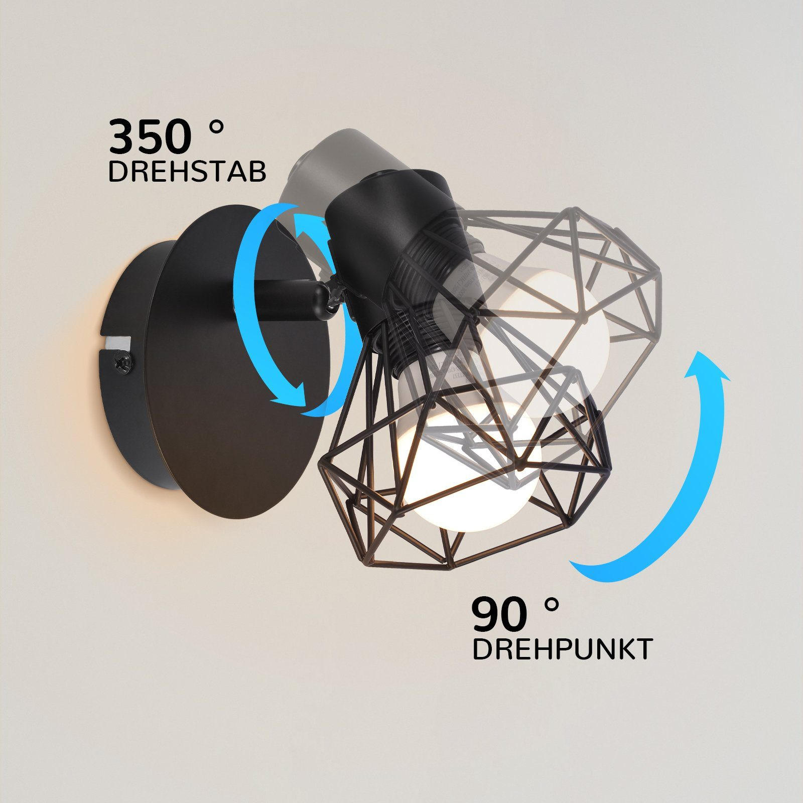 Thumbnail - Nettlife Wandleuchte, Schwarz, Metall, E14, 8x8x17 cm, Lampen & Leuchten, Innenbeleuchtung, Wandleuchten
