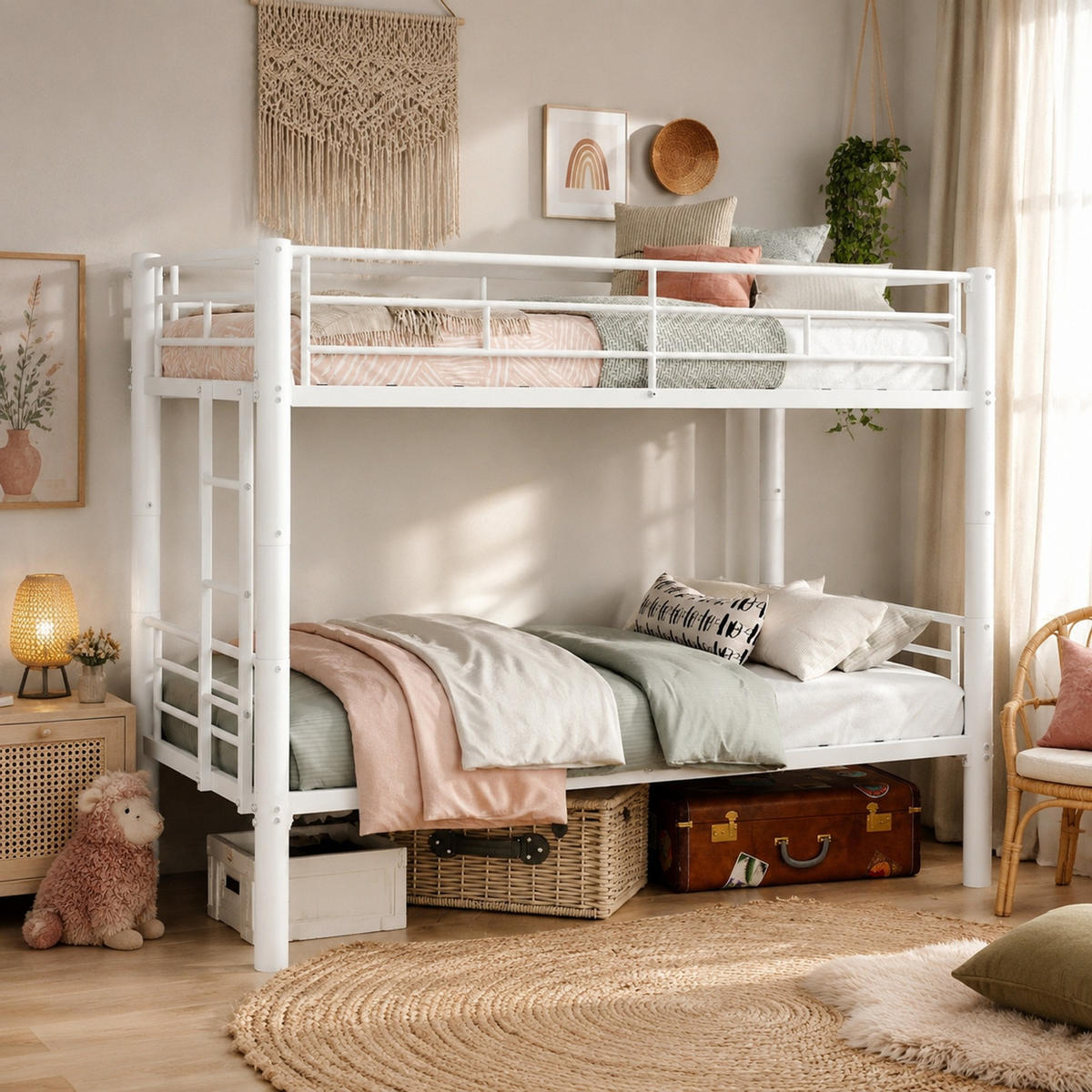 ETAGENBETT 90/190 mit Leiter und Schutzgeländern - Weiß, Holzwerkstoff (90/190cm) - EVRYAE