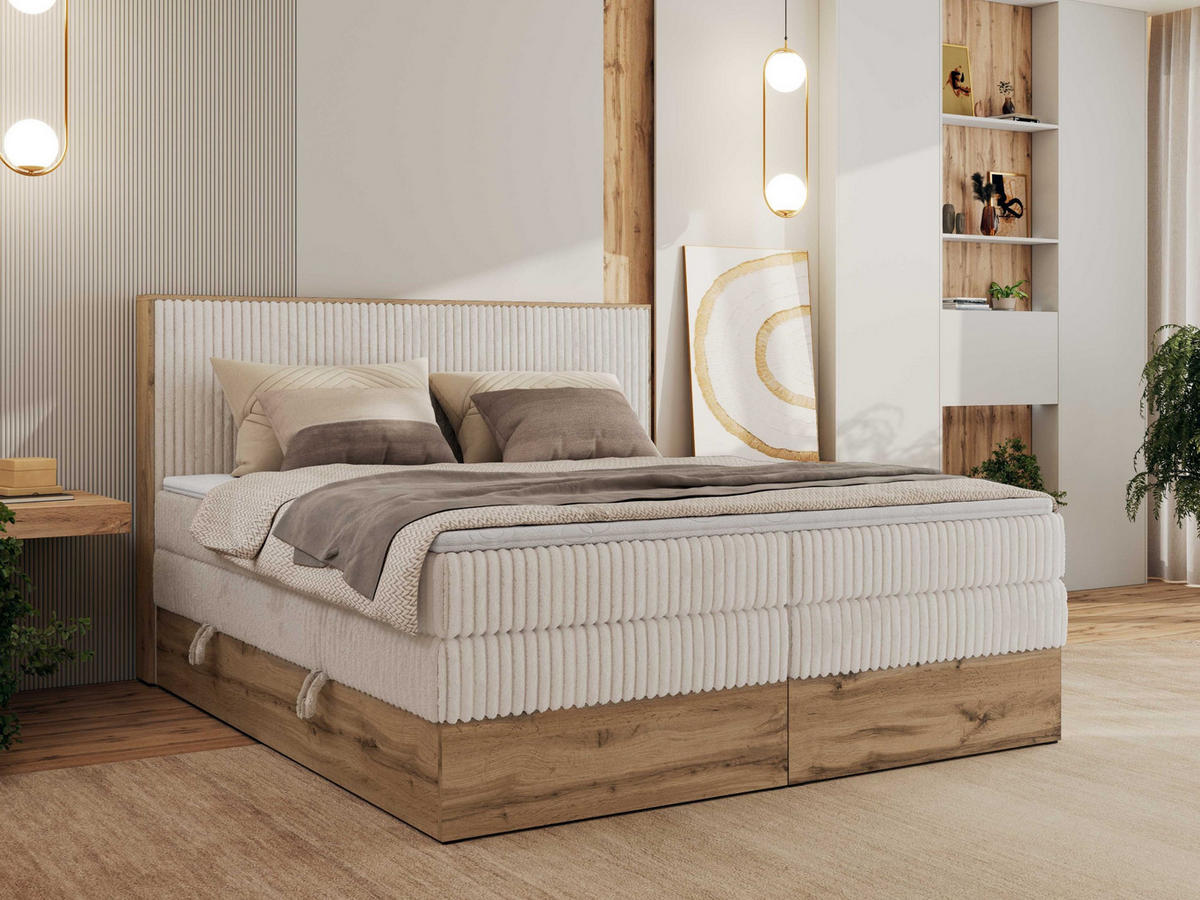 BOXBETT WOOD CLASSIC KING 180/200 - Beige Cord - H3 - Beige, Textil (180/200cm) - MKS