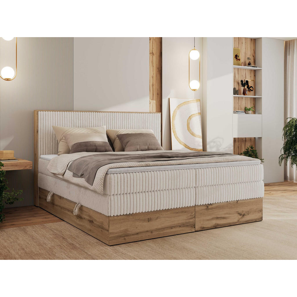 Thumbnail - MKS Boxbett, Beige, Textil, 2-Sitzer, H3, Rechteckig, 160x200 cm, Oeko-Tex®, Schlafzimmer, Betten, Boxspringbetten