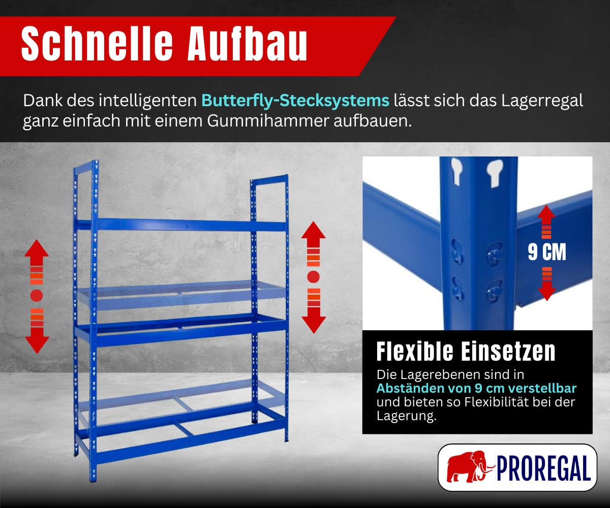 REIFENREGAL Tiger XL 200x150x45 cm 300 kg Fachlast bis zu 18 Reifen auf 3 Ebenen Blau - Blau, Metall (150/200/45cm) - PROREGAL