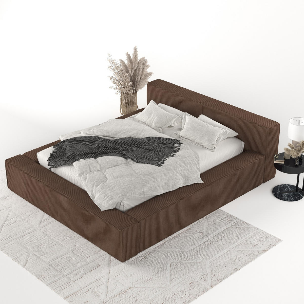 POLSTERBETT Casto mit Stauraum 140/200 cm Braun im Poso Stoff - Schwarz/Naturfarben, Holz/Holzwerkstoff (140/200cm) - AltaBeds
