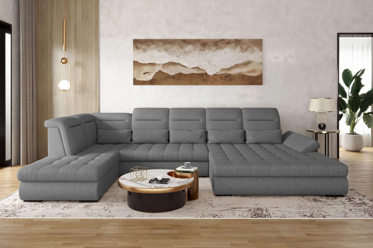 WOHNLANDSCHAFT Toscana Strukturstoff inkl. Schlaffunktion - Anthrazit, Textil (358/87/208cm) - 99rooms
