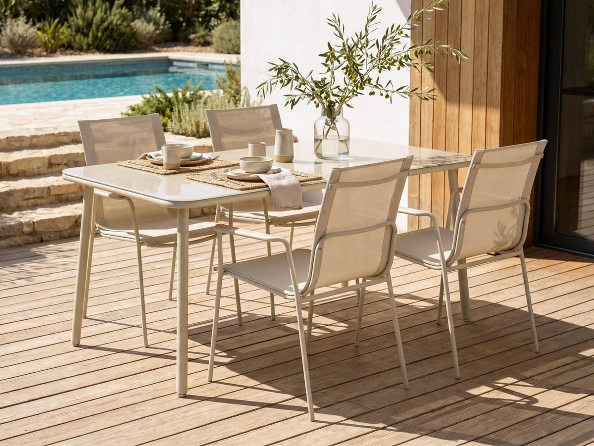 GARTENMÖBEL-SET 4-Sitzer Hellbeige Metall Caravino - Beige, Metall - Beliani