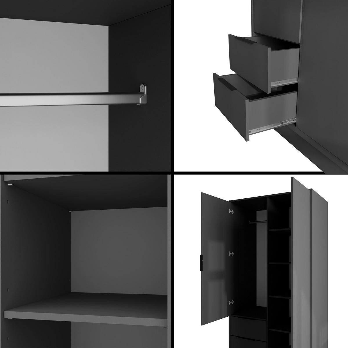 KLEIDERSCHRANK mit Flügeltüren KOLIN 100x200cm Graphit - Graphitfarben, Holzwerkstoff (102/200/51cm) - ALTDECOR