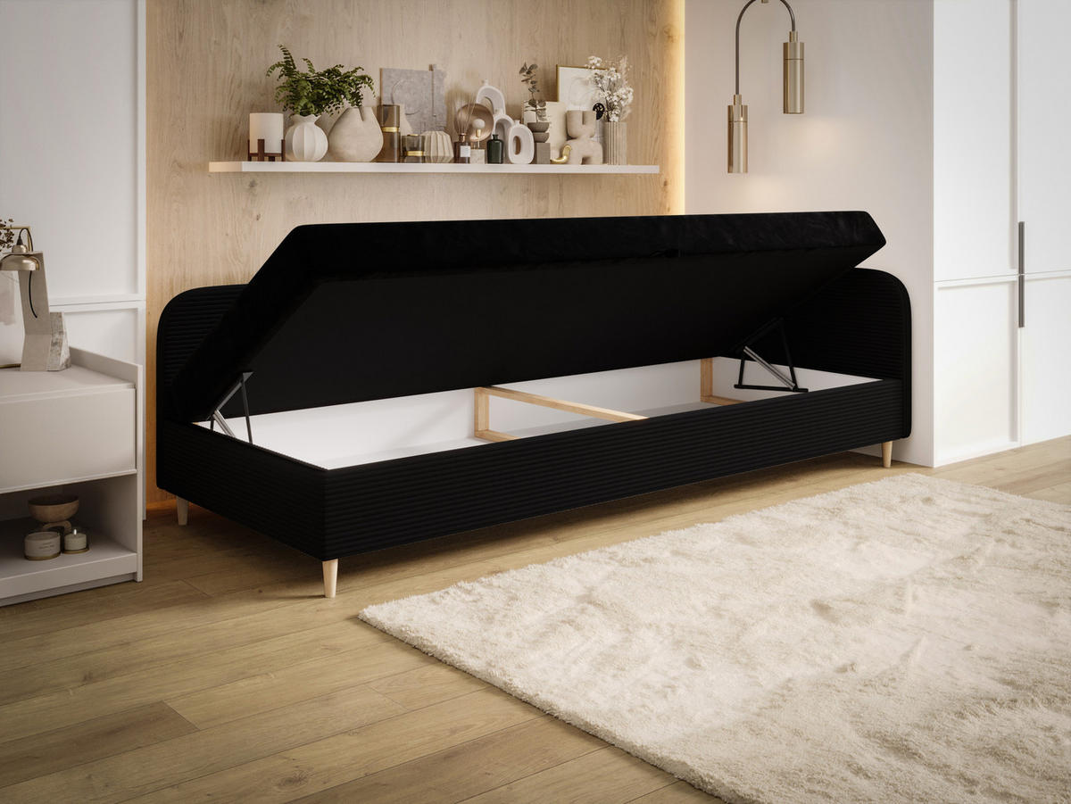 BOXBETT MIKO 90x200 mit Matratze H3, Bonell und Topper RIVIERA 91+LINCOLN 90 - Grau, Textil (90/200cm) - Bedante