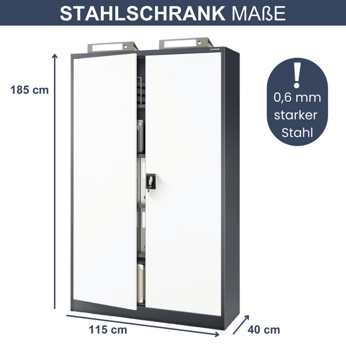 AKTENSCHRANK abschließbar KADO mit Flügeltüren 185x115x40cm Anthrazit-Weiß - Anthrazit, Metall (115/185/40cm) - DELUKE