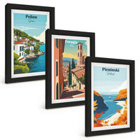 BILDER SET 3er Set - 20x30 cm Schwarzer Rahmen - Malerische Retro-Landschaften - Schwarz, Kunststoff (20/30cm) - TULUP