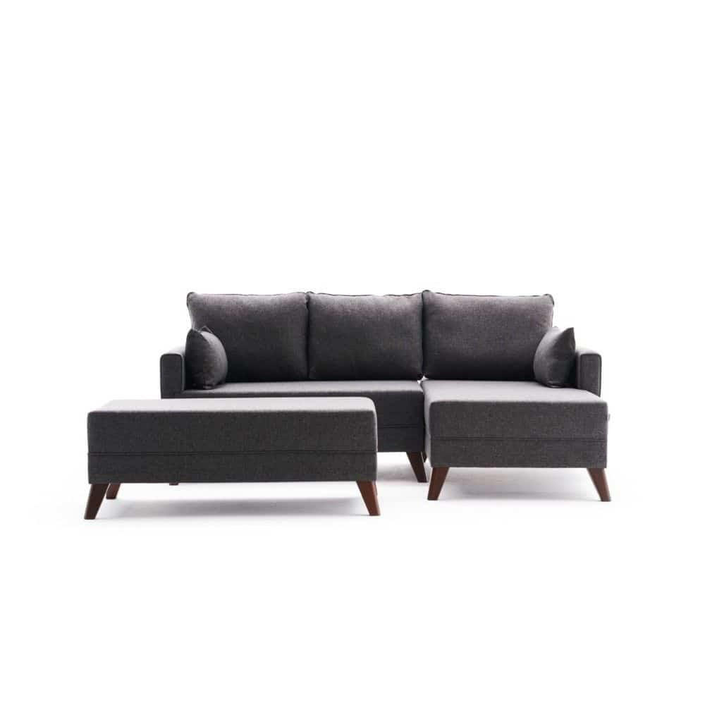 ECKSOFA mit Hocker als Schlaffläche, perfekt für kleine Räume - Anthrazit/Walnussfarben, Holz/Kunststoff (140/205cm) - myHomelando