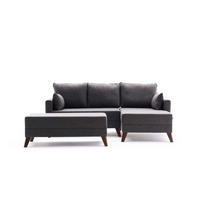 ECKSOFA mit Hocker als Schlaffläche, perfekt für kleine Räume - Anthrazit/Walnussfarben, Holz/Kunststoff (140/205cm) - myHomelando