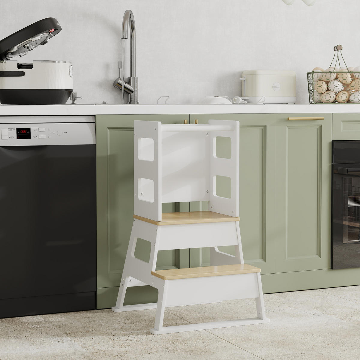 LERNTURM DE-17253 mit Tafel & trapezförmiger Sicherheitsstruktur Weiß - Weiß, Naturmaterialien (52.5/87.5/55cm) - ComfortXL
