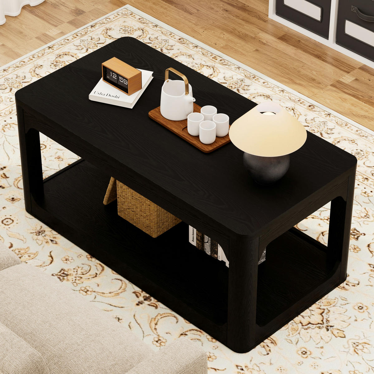 COUCHTISCH in Schwarz mit 2 Ablagefächern und 3 cm starker Tischplatte für Wohn- und Schlafzimmer, B100/T50/H44,5 cm - Schwarz, Holzwerkstoff (50/100/44.5cm) - STILVORA