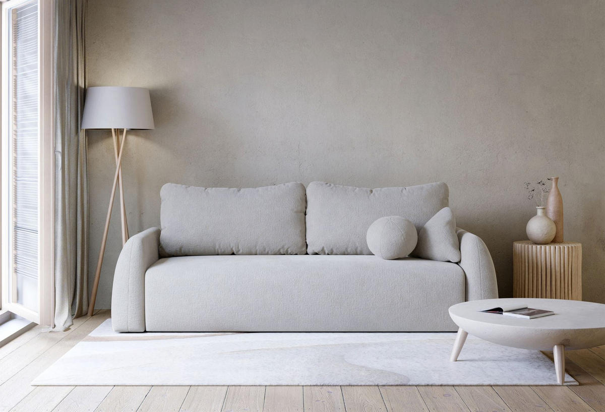 3-SITZER SOFA Nubelle Hellgrau Chenille-Bezug, wasserabweisend - Hellgrau/Schwarz, Kunststoff/Textil (244/85/93cm) - Selsey