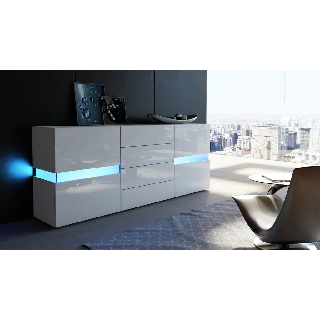 Thumbnail - Vladon Sideboard, Weiß Hochglanz, Holzwerkstoff, 177x75x39 cm, Wohnzimmer, Kommoden & Sideboards, Sideboards