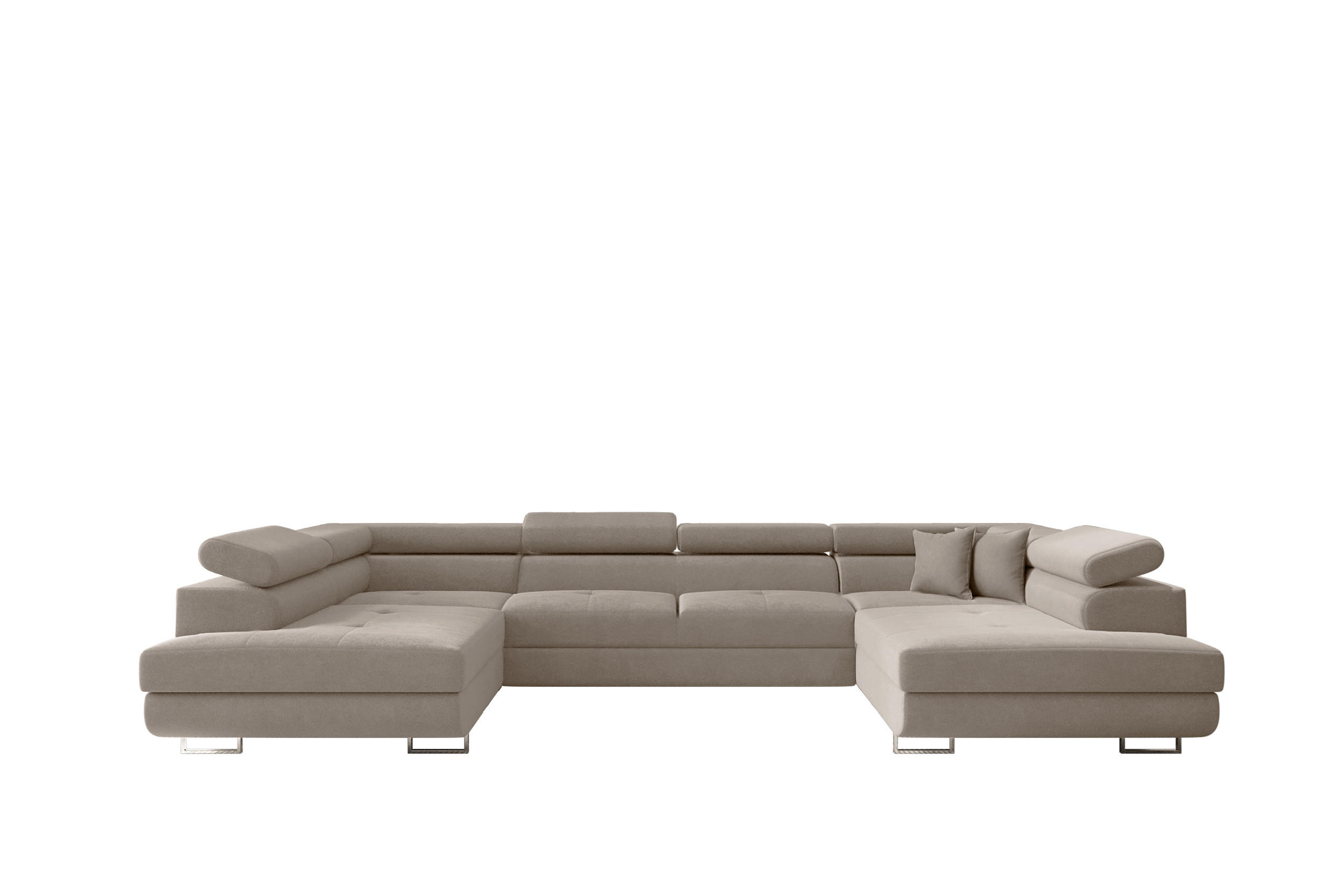 ECKSOFA Falio U-förmiges mit Schlaffunktion und Kopfstützen Velours KaltesBeige - Cappuccino, Holz/Textil (202/345cm) - Kaiser Möbel
