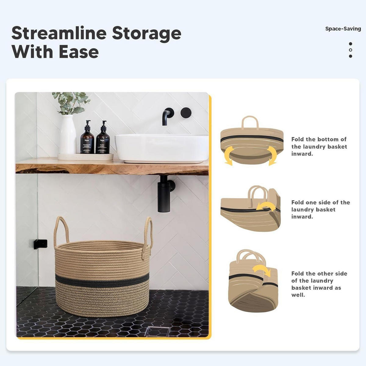 WÄSCHEKORB Baumwolle Seil geflochten 32L Ø40 x H25 cm 2 Griffe 3-farbig Braun - Multicolor, Naturmaterialien (40/25/40cm)