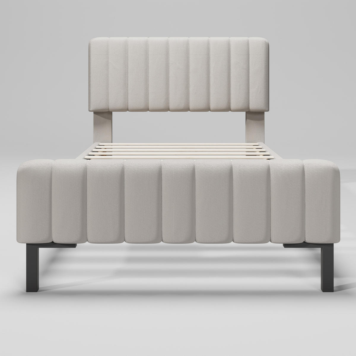POLSTERBETT 90/200 cm Grau-Beige mit höhenverstellbarem Kopfteil - Grau, Textil (90/200cm) - OKWISH