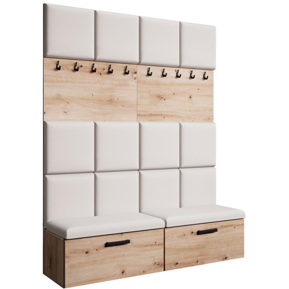 GARDEROBE Margaret I+I 162/203/43 mit gepolsterten Paneelen und Schuhschrank - Beige/Schwarz, Holzwerkstoff/Kunststoff (162/203/43cm) - Beautysofa