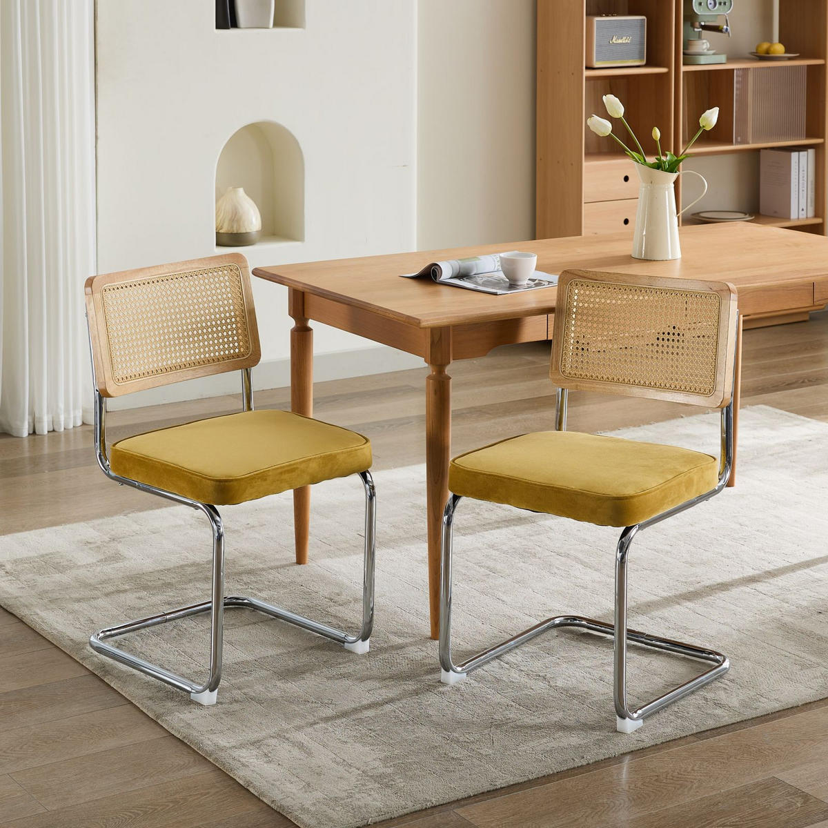 SCHWINGSTUHL DE-36300 2er-Ser mit Rattan-Rückenlehne Gelb - Gelb, Metall (47/81/59cm) - ComfortXL