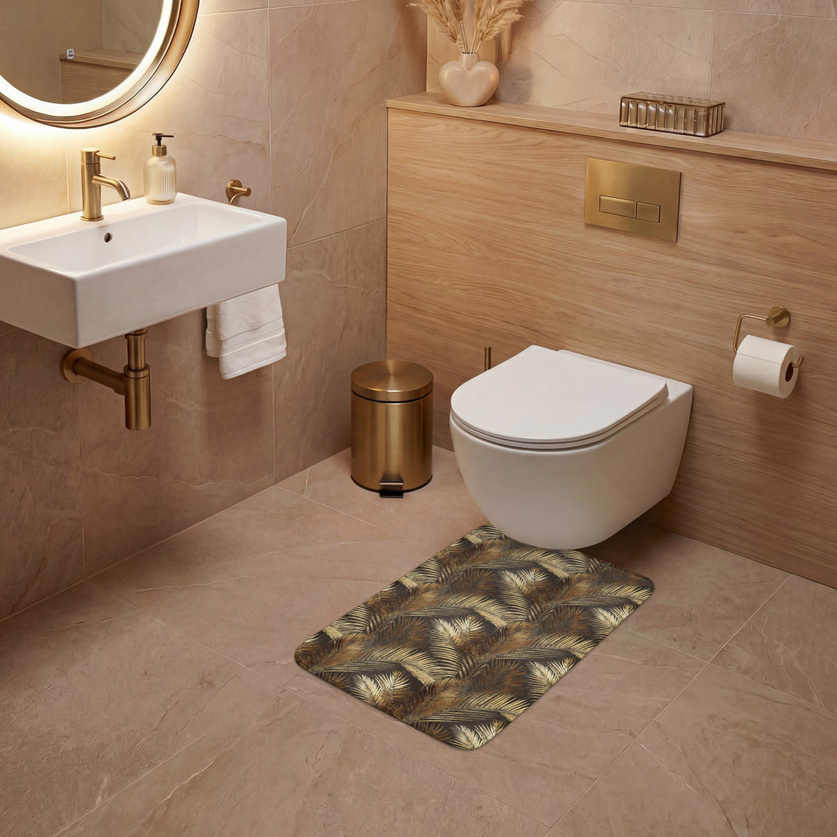 WC PŘEDLOŽKA Tropical - Listy - zlaté 40x60 cm - zlatá, textil/plast (40/1cm) - OnlyWow